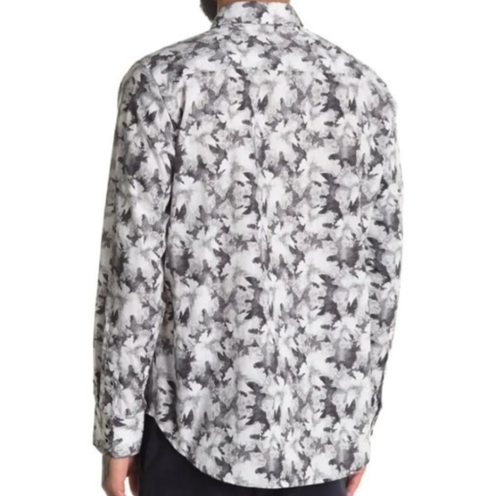Robert Graham Long Sleeve Fort Summer Abstract White Black Shirt Classic Fit SzM - Picture 2 of 10